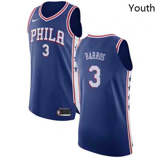 Youth Nike Philadelphia 76ers 3 Dana Barros Authentic Blue Road NBA Jersey Icon Edition